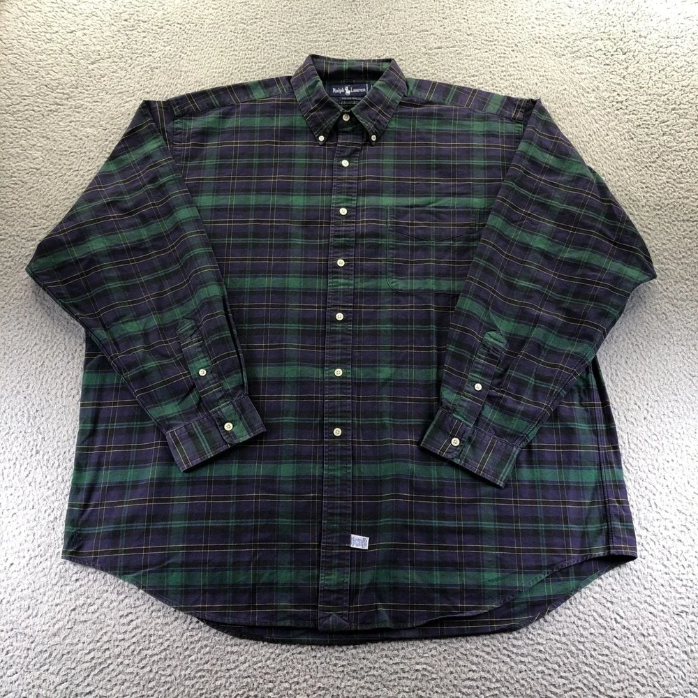 Vtg Polo Ralph Lauren Shirt Mens XL Green Big Oxford Blackwatch OCDB Tartan